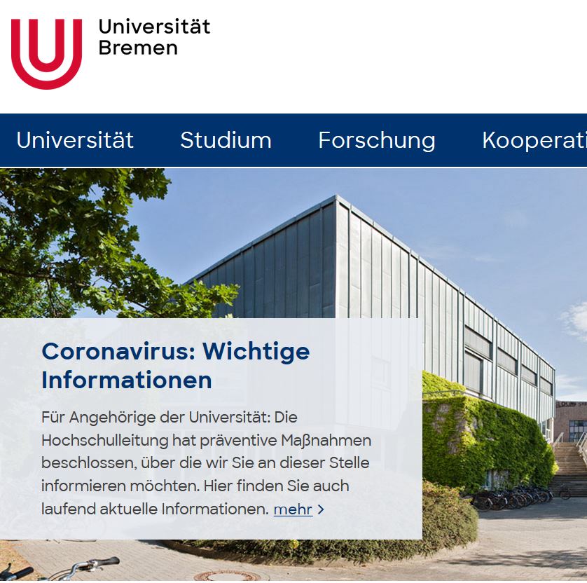 Corona-Maßnahmen Uni Bremen Screenshot Website Uni Bremen